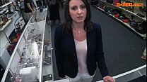 Hot brunette wife fucked in the backroom to earn extra money