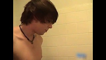 Cute twink washing his cock under gay video