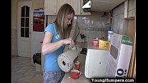 Teen girl taking it deep in the kitchen