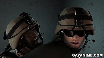 3D-Cartoon-Soldat wird von einem Ebenholzstück in den Arsch gefickt