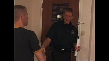 Red hot police pecker whacking horny stud in gay hardcore sex