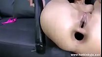 Horny girl sticks a giant dildo