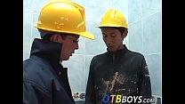 Lusty construction working twinks engage in anal drilling