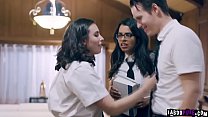 Nerdy teen Casey Calvert went her classmate Vienna Black and didnt expect to start a 3some session with Vienna and her stepbro Justin Hunt.