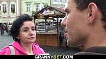Hairy pussy granny tourist screwed on the floor