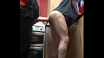 bisexual mark wright takes a large dildo in his ass balls deep in the kitchen and you can tell he likes it