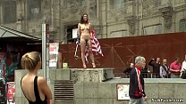 Naked American tourist in public outdoor