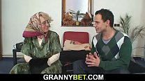 Young guy fucks old blonde woman