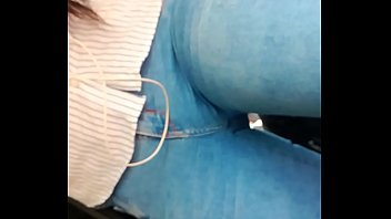Young girl pussy in jeans on the bus