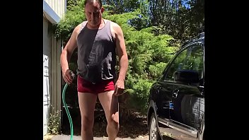 Dad/Mature washes car/plays with big cock in bikini-aka “ Adam longrod