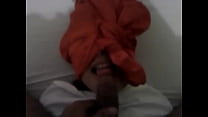 Venezuelan with blindfold gives a blowjob