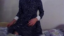 Secretary crossdresser sexy in blue shirt dress
