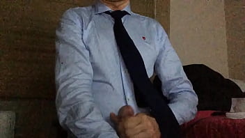 Wanking in shirt and tie