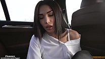 Brunette sucks in a car