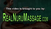 Nuru covered brunette masseuse babe