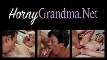 Stockinged granny blows hard cock