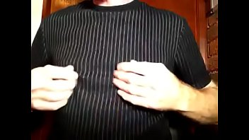 Nailed nipples while stroking wet cock