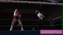 Sexy lesbian babes Ariel X, Sinn Sage getting hardcore on each other in the wrestling ring