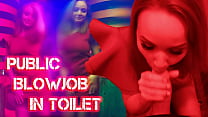 Sexy Slut Sensual suce une grosse bite et avale du sperme dans les toilettes d'une discothèque après une danse chaude
