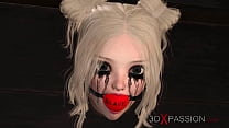 Горячая хардкорная 3D девушка с хуем трахает с кляпом во рту секс-рабыню блондинку в ограничениях в подвале