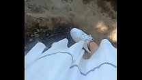 Super daring outdoor sex queen "Meina" hooks up with a male park bench blowjob