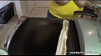 1187633 teen with huge natural 38f breasts cooks bacon and eggs