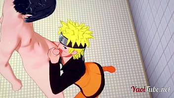 Naruto Yaoi - Naruto et Sasuke ont des relations sexuelles dans les toilettes de l'école et jouissent dans la bouche et le cul. Creampie Anal à cru 1/2