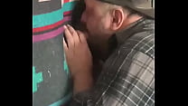 2 married men tag team mouth at Gloryhole