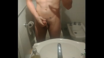 Masturbation with cumshot in bathroom