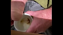 Wank in public cafe with cum in cup