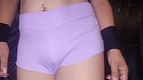Ana in transparent shorts showing her pussy