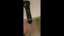 Sneakily fucking my largest dildo in public gym shower