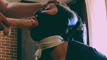 BDSM - Bound Slave in Leather Mask Tastes Big Dildo and Gets Slaps Big Tits