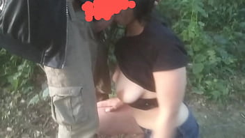 naughty girl finds young guy on the trail and asks to suck his dick