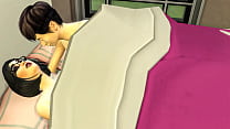 जापानी सौतेली माँ और कुंवारी सौतेले बेटे एक व्यापार यात्रा पर होटल के कमरे में एक ही बिस्तर साझा करते हैं