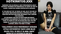 Halloween 2022 Wednesday Addams style Hotkinkyjo take long blue dildo full in belly & anal gape