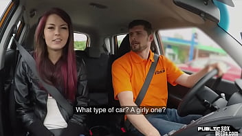 Public babe outdoor fucked in the car by driving instructor