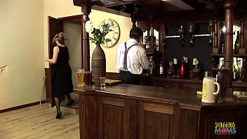 The bartender pleases his milf customer by giving her a new cocktail on the menu his big cock