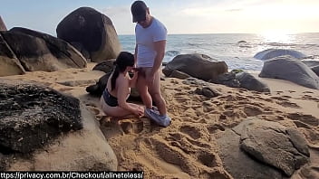 Sex on the beach rocks, naughty tourist came twice, sucked and naughty ate my ass in public in front of the cuckold who filmed everything