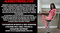 Hotkinkyjo in white & red stripped costume self anal fisting & prolapse extreme