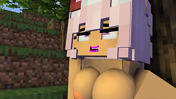 Passionate Minecraft girl caresses herself in the forest