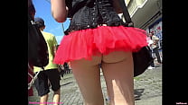 Festival Upskirt of pawg with frilly micro skirt with string panties. Great ass revealed!