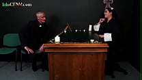 CFNM nun wanking priest in group BJ with college sluts