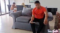 Hidden sex from my distracted stepbrother playing on his mobile and I fucking my stepfather