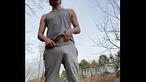 boy rollerblades and takes a break to jerk off big uncut cock and cum cruising gay