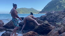 Hot wife with big ass having sex on the beach in a thong