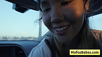 Sexy and beautiful asian girl seduces her friend with her amazing natural boobs and suck his dick in the car - Tomie Tang, Charles Dera