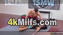 Beautiful latina MILF wife gets her wrestling lesson but soon there will be a surprise