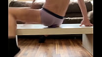 Time Lapse Stretching and Twisting on Table in Underwear with Balls