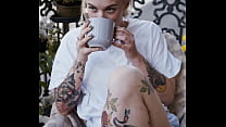 Hot beautiful girl Taking a hot cup of coffee